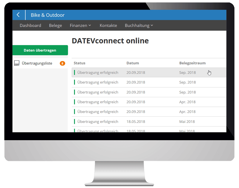 DATEVconnect online Übertragungsliste: Datev Cloud Services in der Datev Schnittstelle von lexoffice