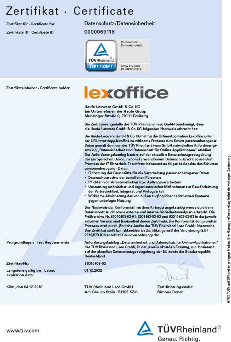 lexoffice ist TÜV zertifiziert